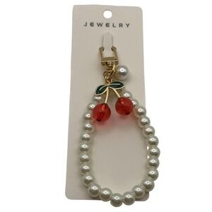 Chloe Accessory Cherry Charm Pearl Beaded Keychain Bag Charm